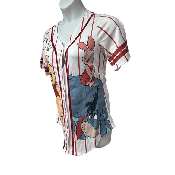 Disney Winnie The Pooh Baseball Jersey Shirt V Neck Button Up Womens Size Large - Picture 3 of 8